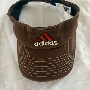 Adidas Brown Visor Hat with Orange Embroidery Velcro Adjuster strap